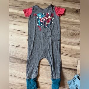 Kids Hero Adventure Footie - Gray, Red, and Blue